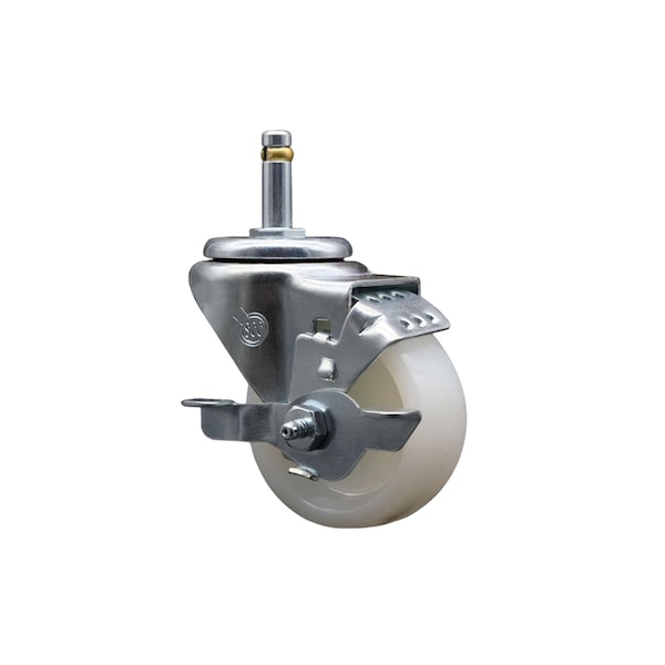 Service Caster 3 Nylon Wheel Swivel 7/16'' Grip Ring Stem Caster with Brake SCC-GR20S314-NYS-TLB-716138 - main